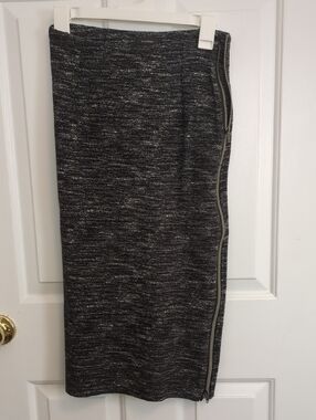 Halogen Black and White Tweed Midi Pencil Skirt with Side Zip